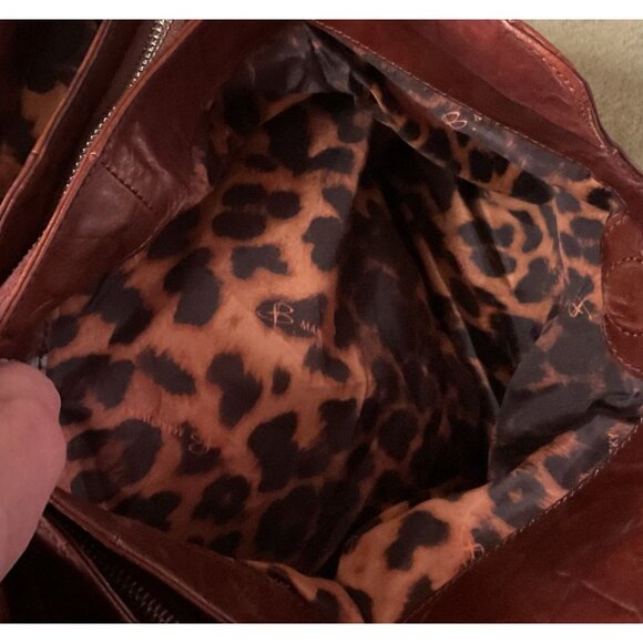 B. Makowsky Brown Leather Boho Bag With Leopard Print Lining & Dust Bag - Picture 8 of 8